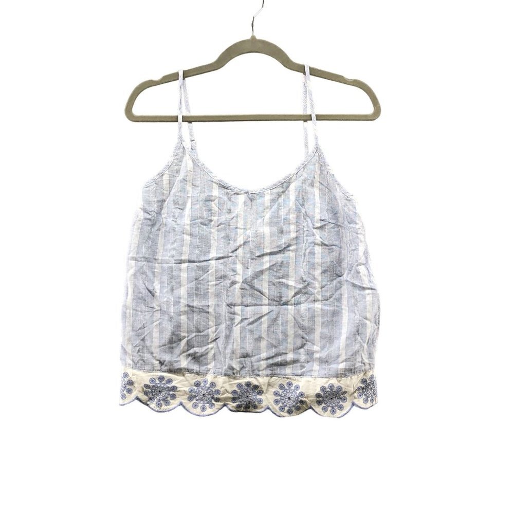 The Prairie Rachel Ashwell Cami Womens S Eyelet Scallop Hem Blue White Cotton